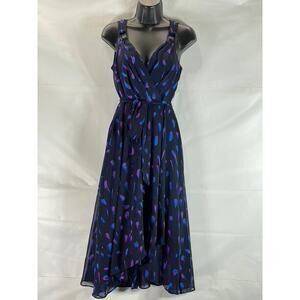 DKNY Women's Berry Multi Printed Buckle-Strap Faux-Wrap Tie-Waist Dress SZ 2
